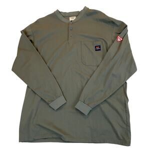 Ticomela Flame Resistant FR Mens Henley Long Sleeve Tee Tshirt 2XL Sage Green